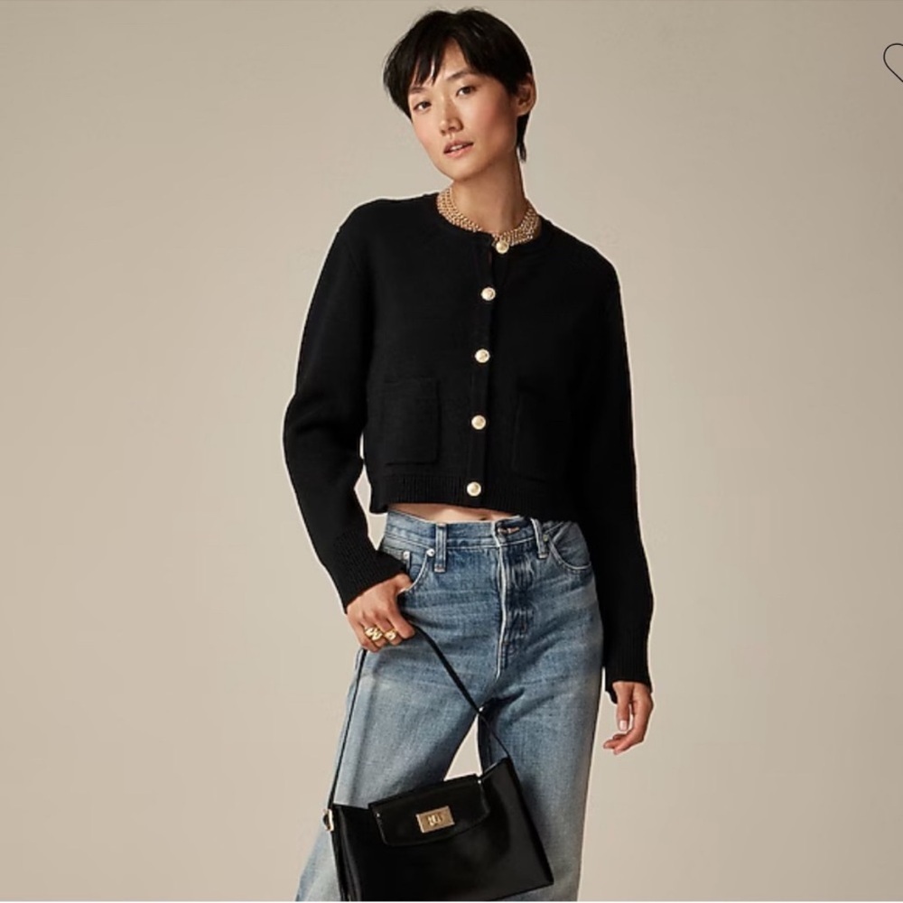 J.Crew Emilie Sweater Lady Jacket XXL Black Gold Button Cardigan 100% Cotton